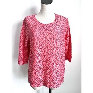 Christopher & Banks Pink Lace Overlay Top Size XL